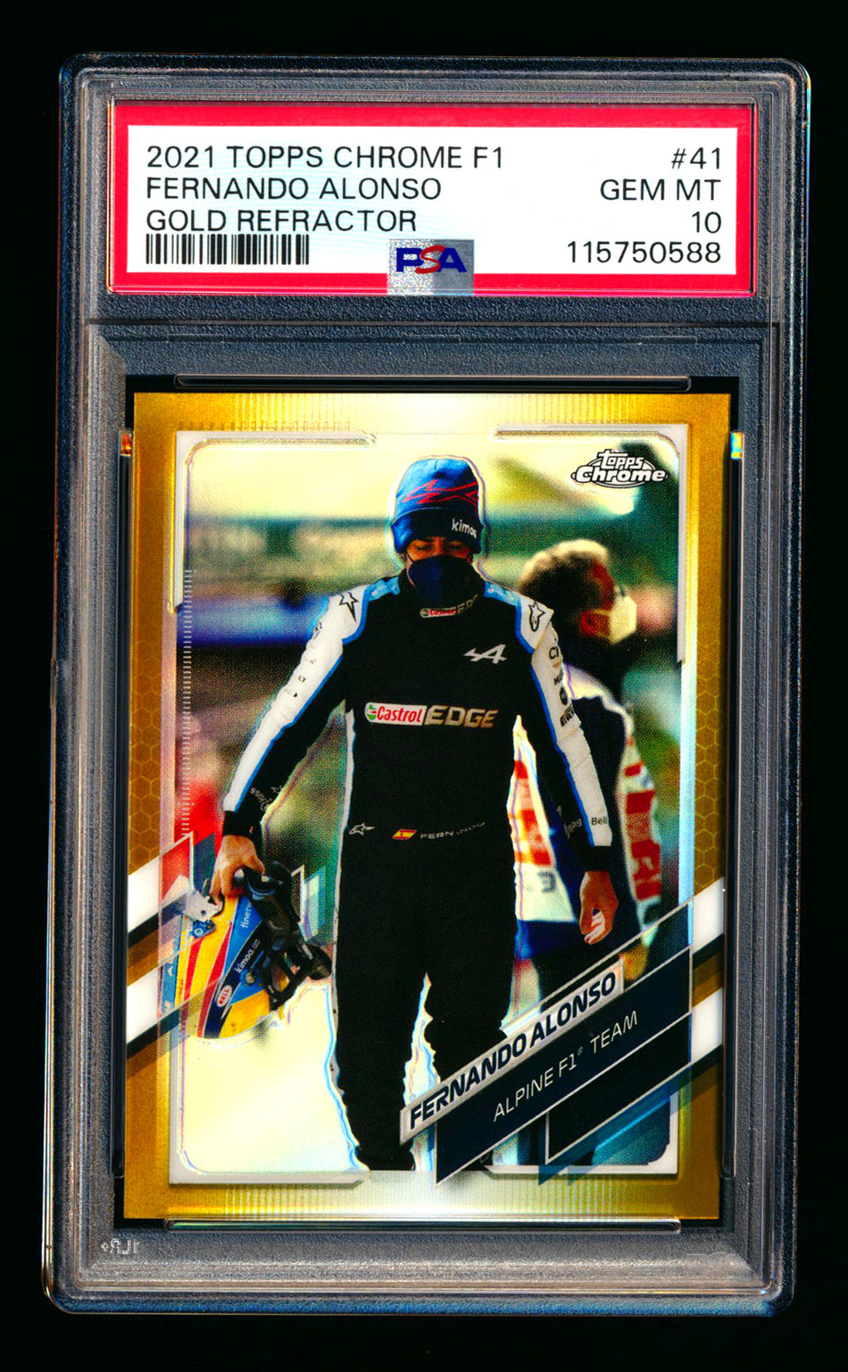 2021 Topps Chrome F1 #41 Fernando Alonso RC Gold Refractor #11/50 PSA 10