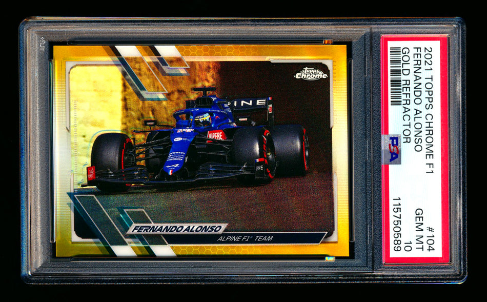 2021 Topps Chrome F1 #104 Fernando Alonso RC Gold Refractor #31/50 PSA 10 - POP 1!