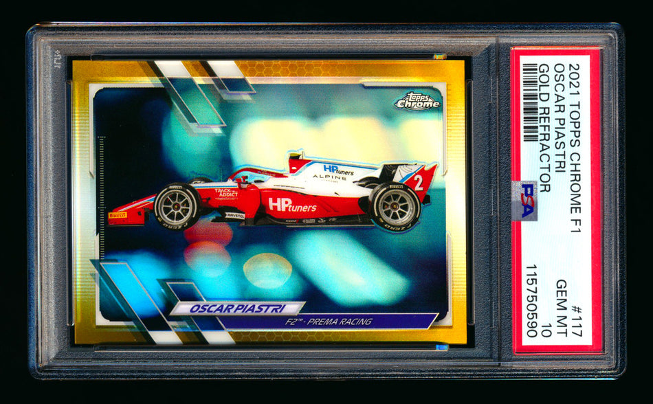 2021 Topps Chrome F1 #117 Oscar Piastri RC Gold Refractor #09/50 PSA 10
