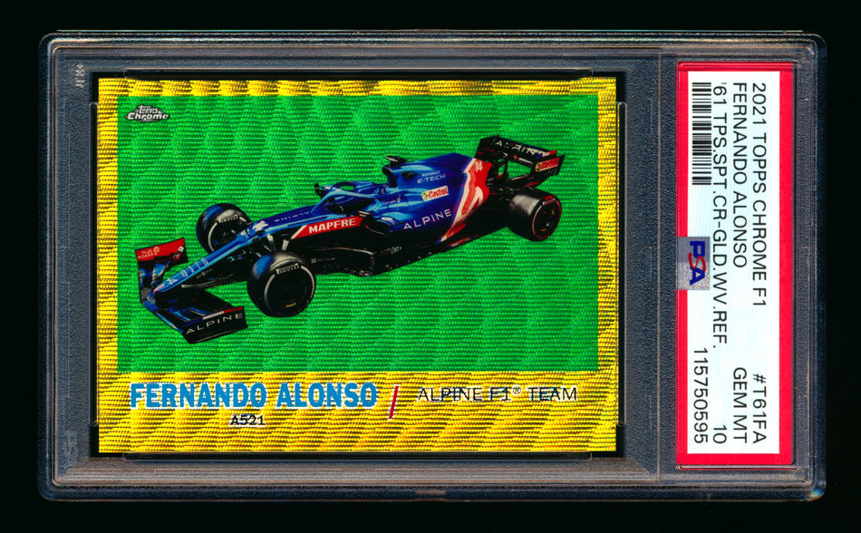 2021 Topps Chrome F1 1961 Sports Cars #T61-FA Fernando Alonso RC Gold Wave Refractor #44/50 PSA 10