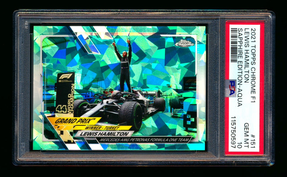 2021 Topps Chrome Sapphire F1 #151 Lewis Hamilton Aqua Refractor #07/99 PSA 10