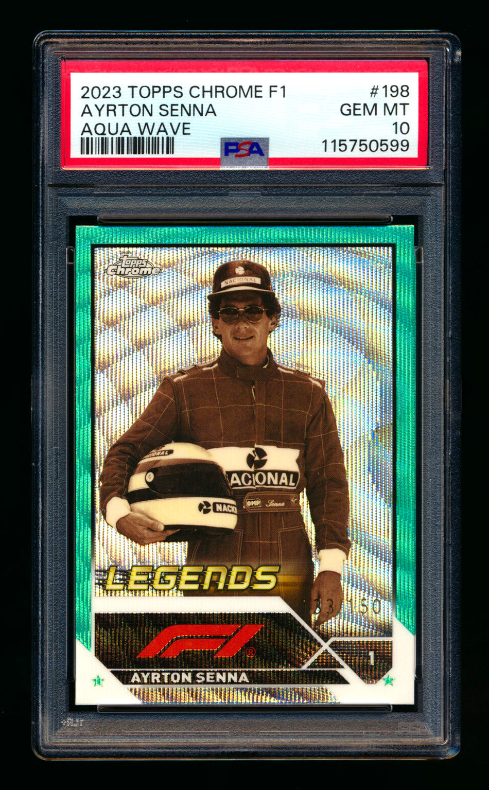 2023 Topps Chrome F1 #198 Ayrton Senna 1ST Year Aqua Wave Refractor #133/150 PSA 10 ** (SOLD - $99.00 - 8/23/2025) **