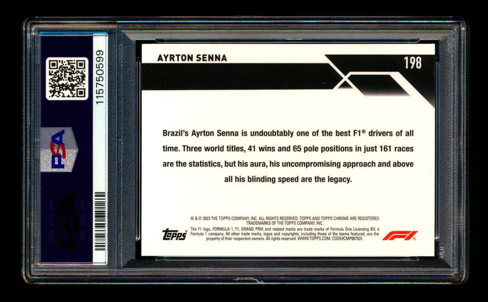 2023 Topps Chrome F1 #198 Ayrton Senna 1ST Year Aqua Wave Refractor #133/150 PSA 10 ** (SOLD - $99.00 - 8/23/2025) **