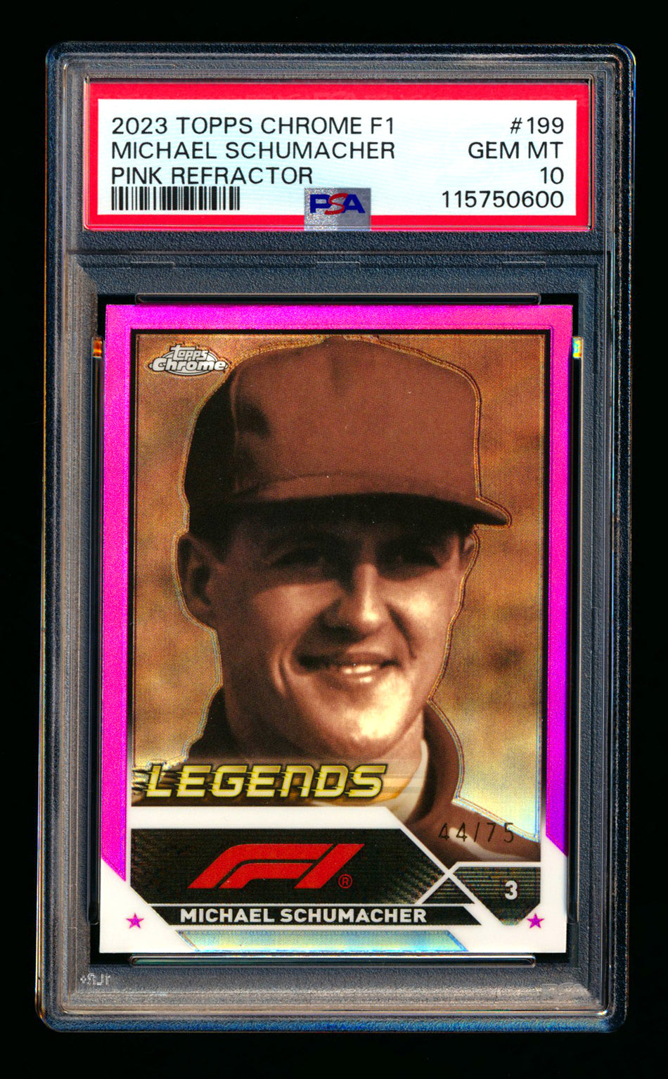 2023 Topps Chrome F1 #199 Michael Schumacher 1ST Year Pink Refractor #44/75 PSA 10