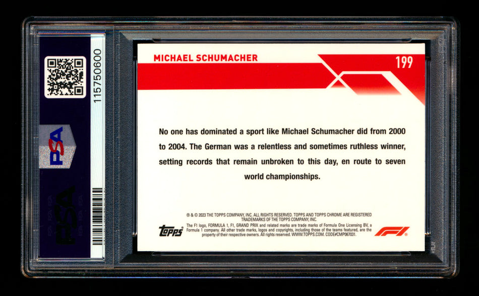 2023 Topps Chrome F1 #199 Michael Schumacher 1ST Year Pink Refractor #44/75 PSA 10