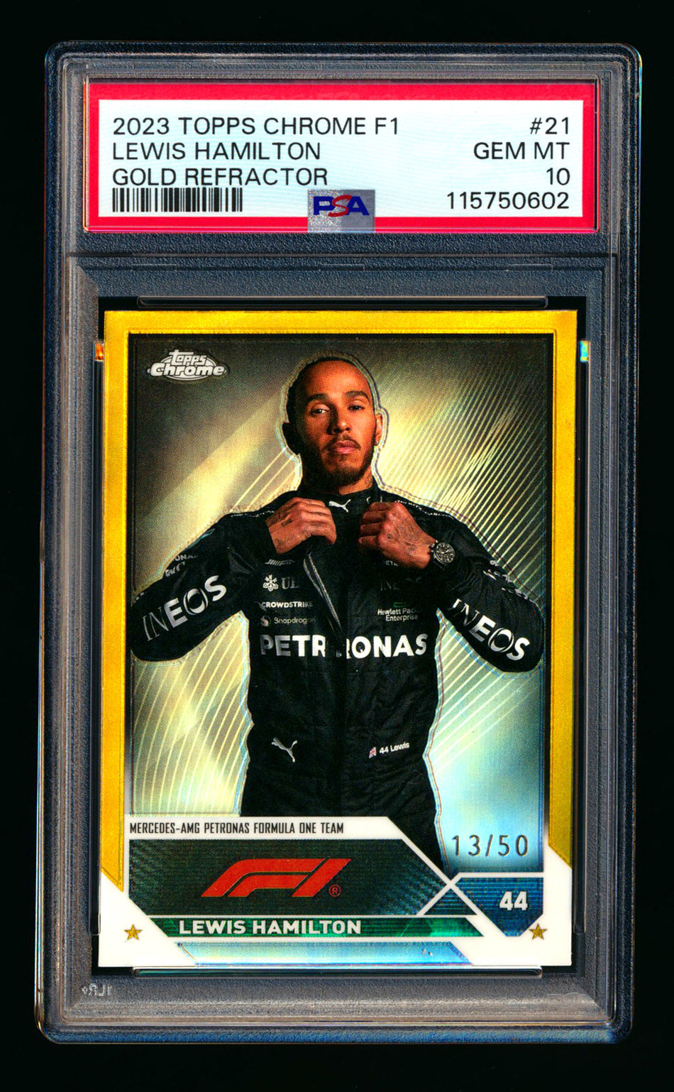 2023 Topps Chrome F1 #21 Lewis Hamilton Gold Refractor Portrait #13/50 PSA 10 ** (SOLD - $250.00 - 8/11/2025) **