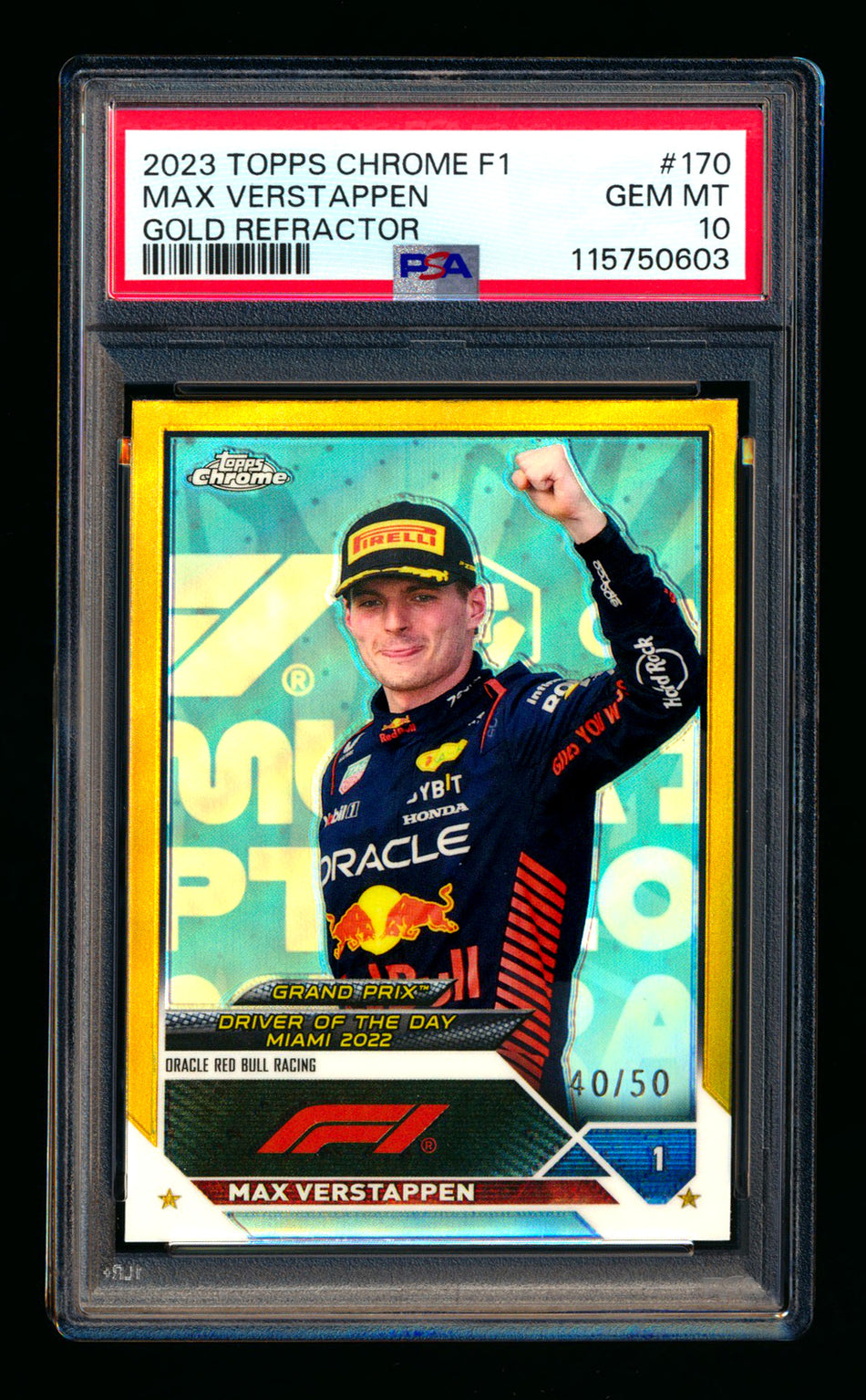 2023 Topps Chrome F1 #170 Max Verstappen Gold Refractor #40/50 PSA 10