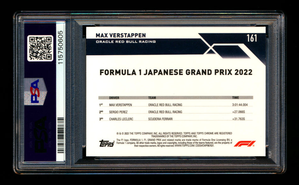 2023 Topps Chrome F1 #161 Max Verstappen Gold Refractor #01/50 PSA 10 (Car Number #1) ** (SOLD eBay - $179.00 - 8/21/2025) **