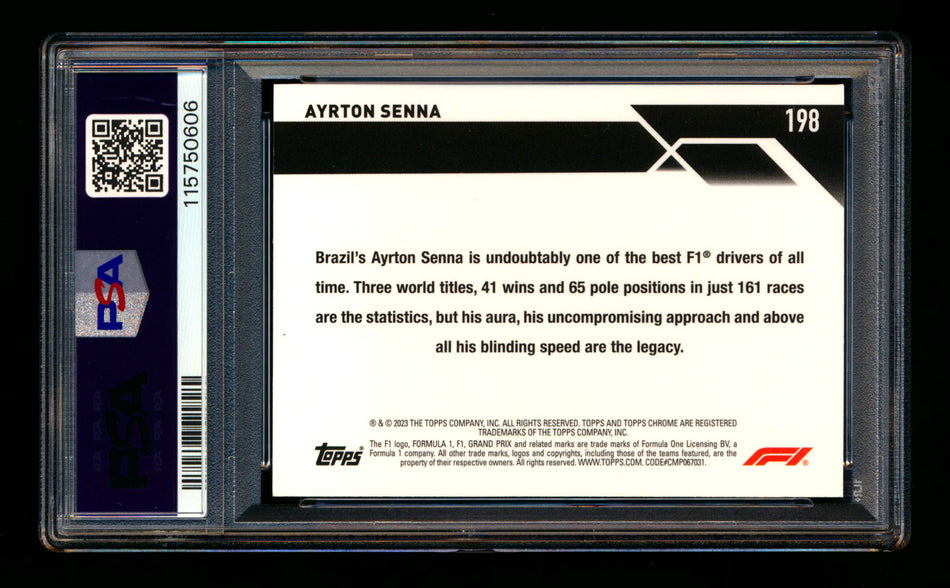 2023 Topps Chrome F1 #198 Ayrton Senna 1ST Year Gold Refractor #02/50 PSA 10 ** (SOLD eBay - $199.00 - 8/14/2025) **
