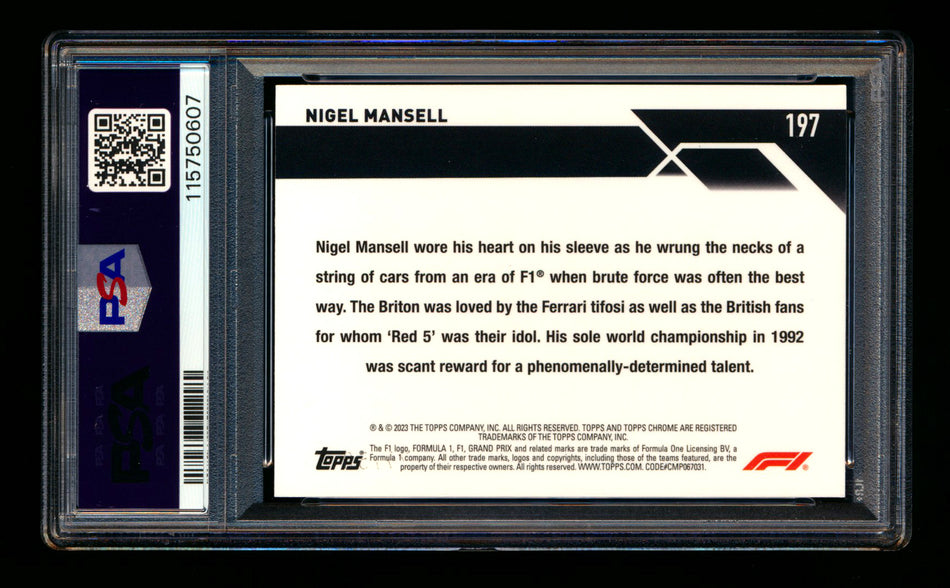 2023 Topps Chrome F1 #197 Nigel Mansell 1ST Year Gold Wave Refractor #08/50 PSA 10 - POP 1!