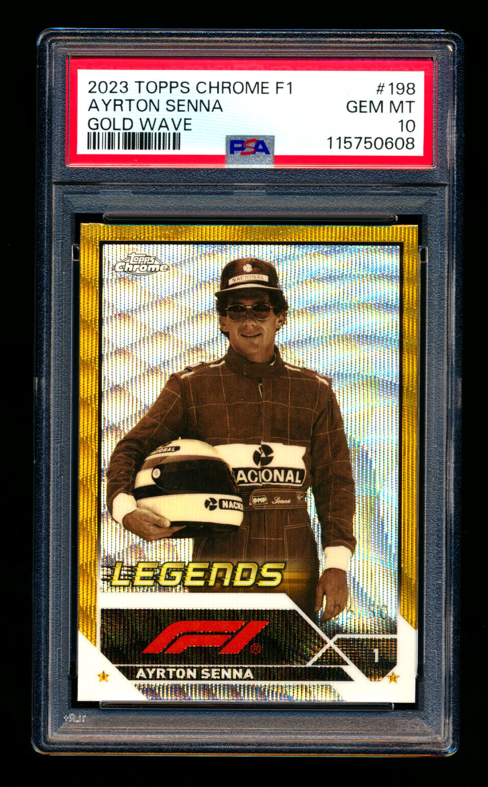 2023 Topps Chrome F1 #198 Ayrton Senna 1ST Year Gold Wave Refractor #26/50 PSA 10