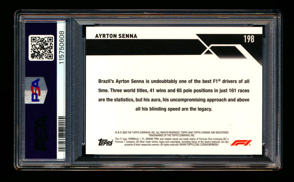 2023 Topps Chrome F1 #198 Ayrton Senna 1ST Year Gold Wave Refractor #26/50 PSA 10