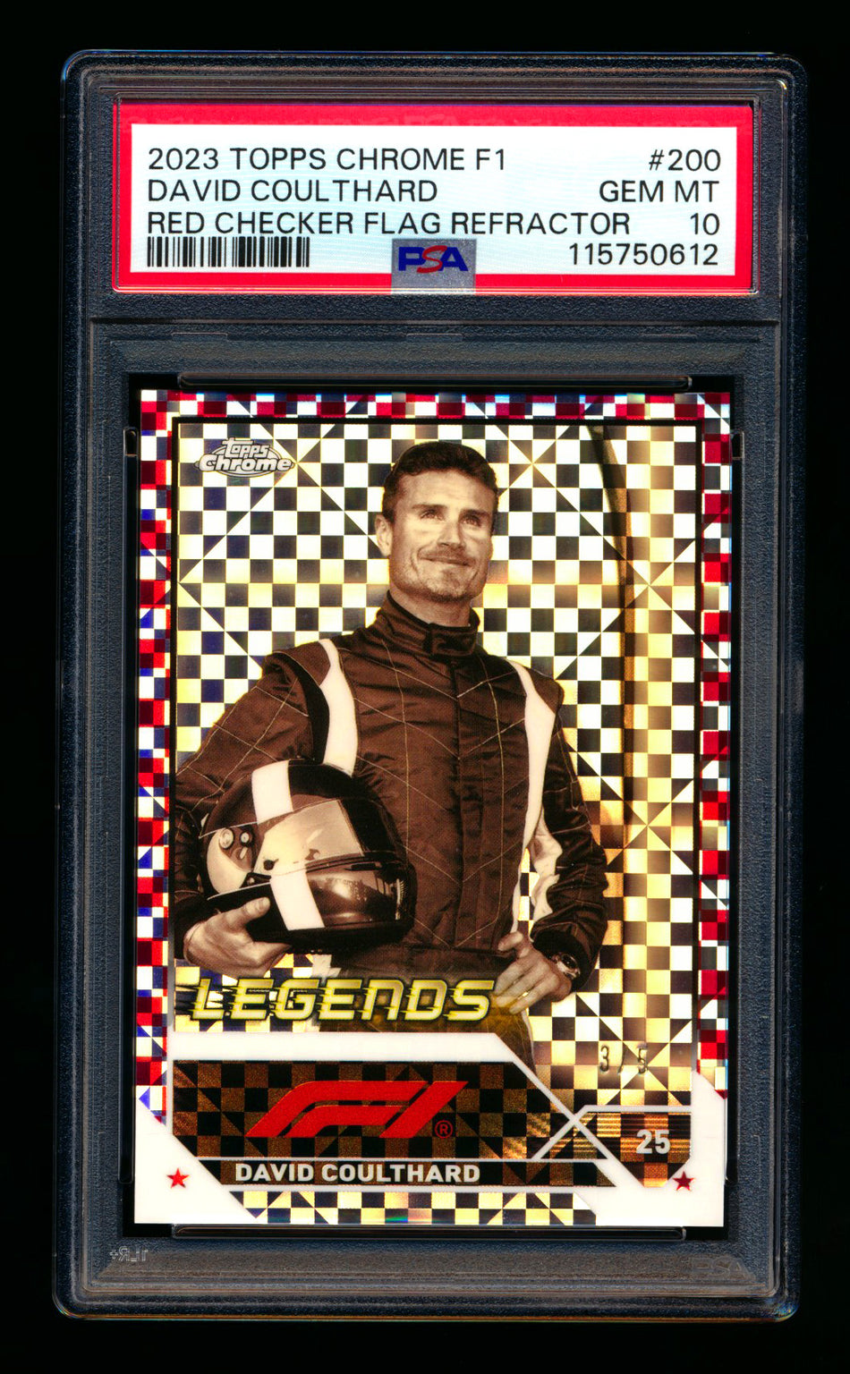 2023 Topps Chrome F1 #200 David Coulthard 1ST Year Red Checker Flag Refractor #3/5 PSA 10 - POP 1! ** (SOLD eBay - $249.00 - 8/2/2025) **
