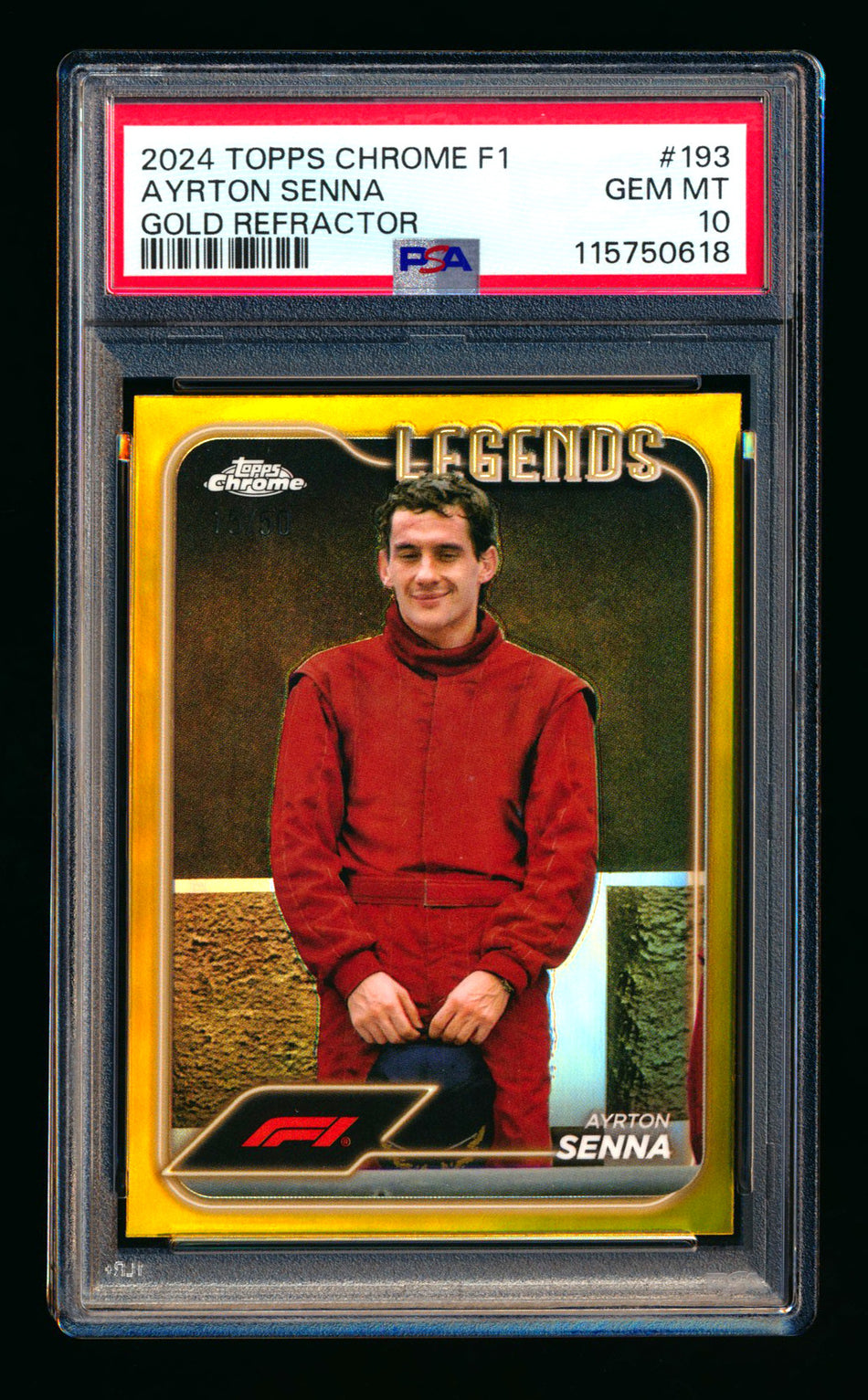 2024 Topps Chrome F1 #193 Ayrton Senna Gold Refractor #15/50 PSA 10