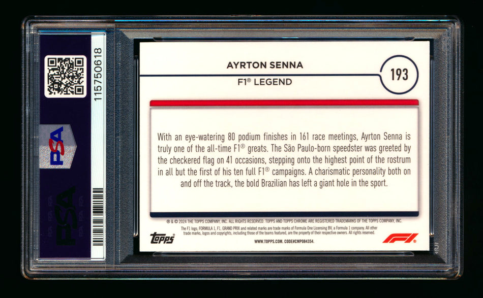 2024 Topps Chrome F1 #193 Ayrton Senna Gold Refractor #15/50 PSA 10
