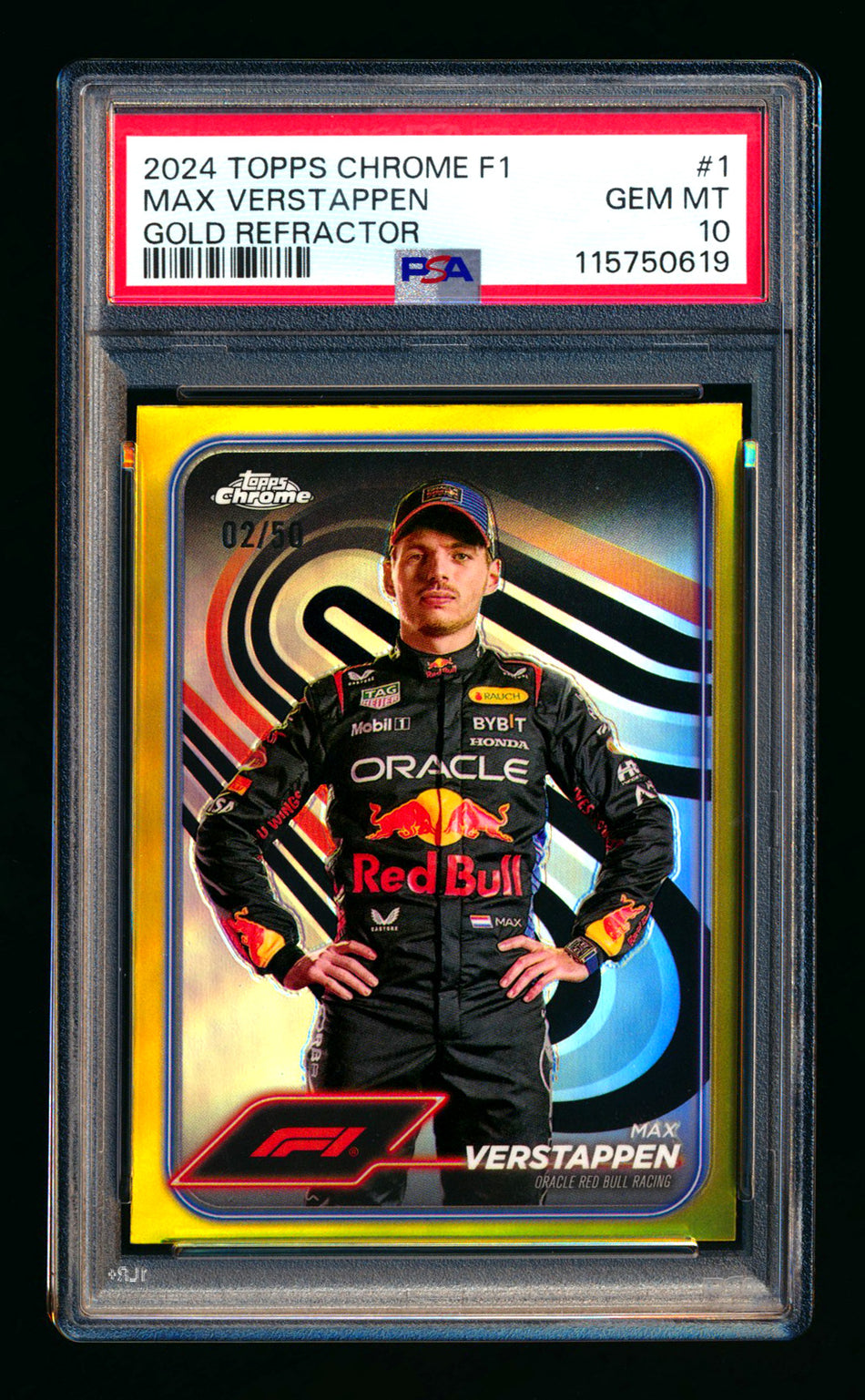 2024 Topps Chrome F1 #1 Max Verstappen Gold Refractor Portrait #02/50 PSA 10