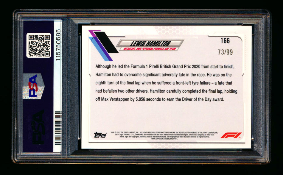 2021 Topps Chrome F1 #166 Lewis Hamilton Green Raywave Refractor #73/99 PSA 9 ** (SOLD Nationals - $20.00 - 8/1/2025) **