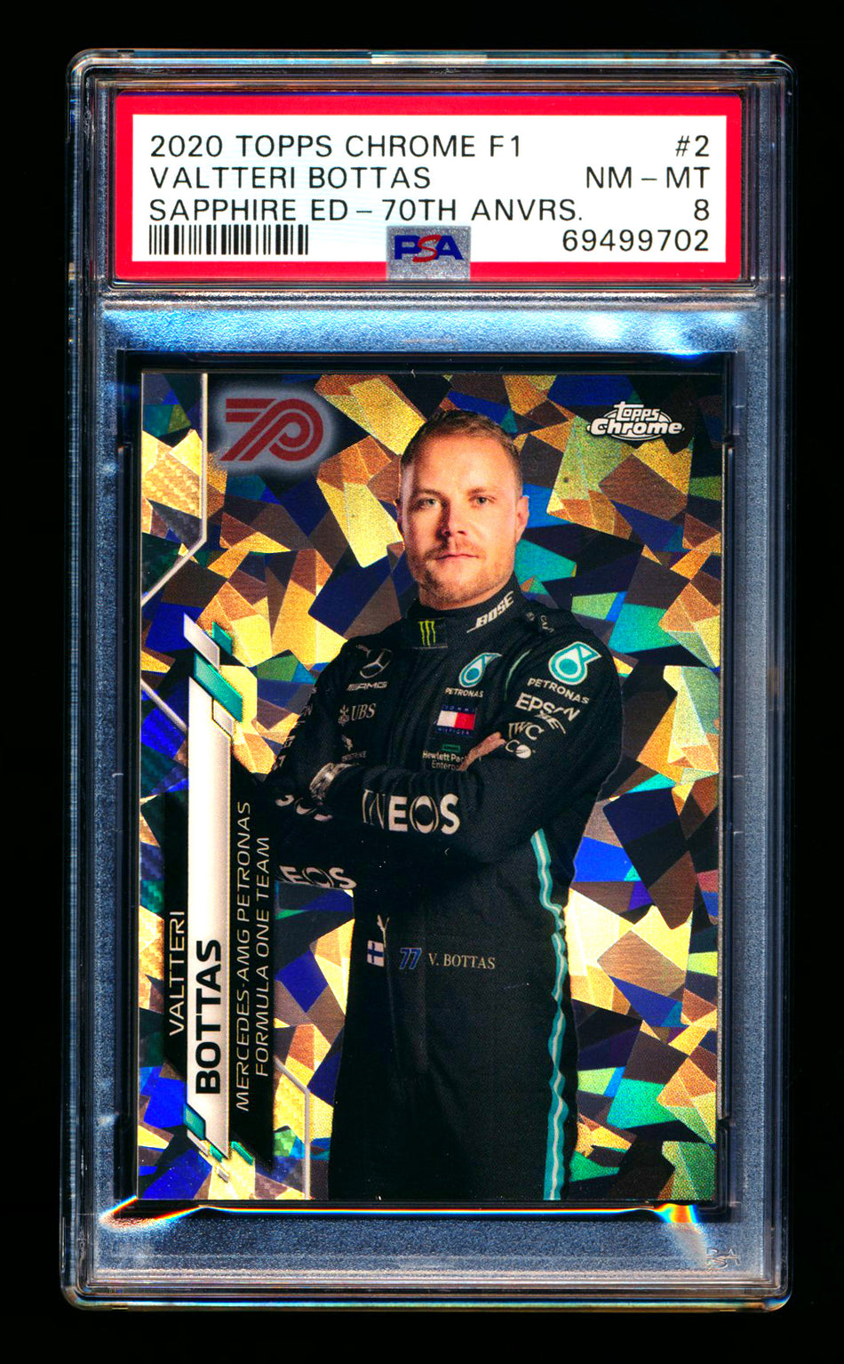 2020 Topps Chrome Sapphire F1 #2 Valtteri Bottas RC 70th Silver Refractor Portrait #20/70 PSA 8 ** (SOLD - $150.00 - 8/22/2025) **