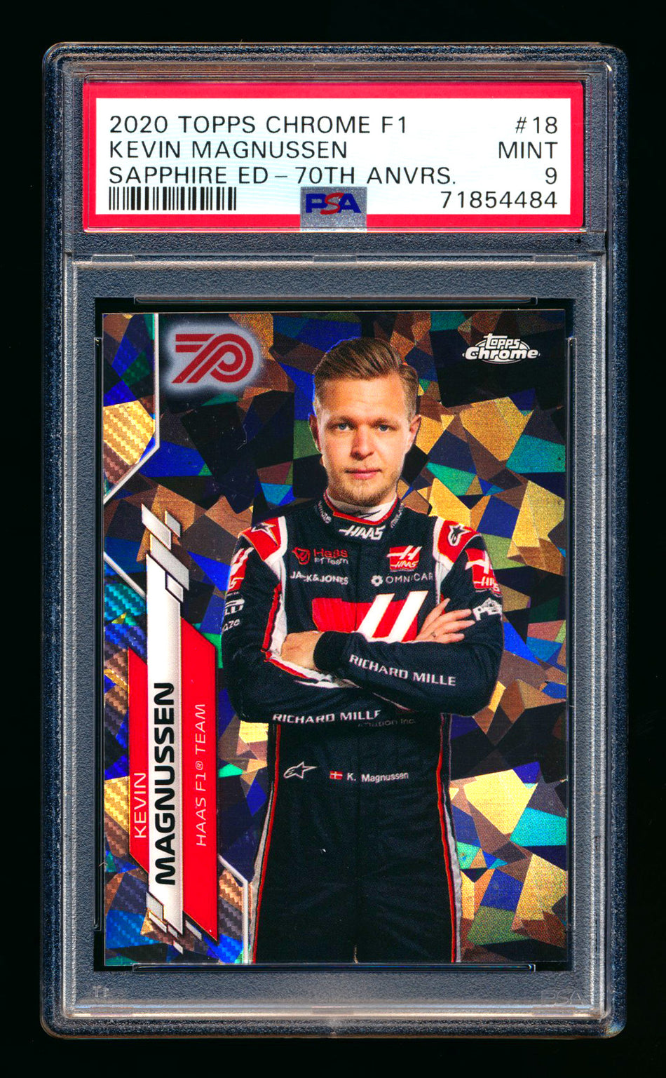 2020 Topps Chrome Sapphire F1 #18 Kevin Magnussen RC 70th Silver Refractor Portrait #25/70 PSA 9