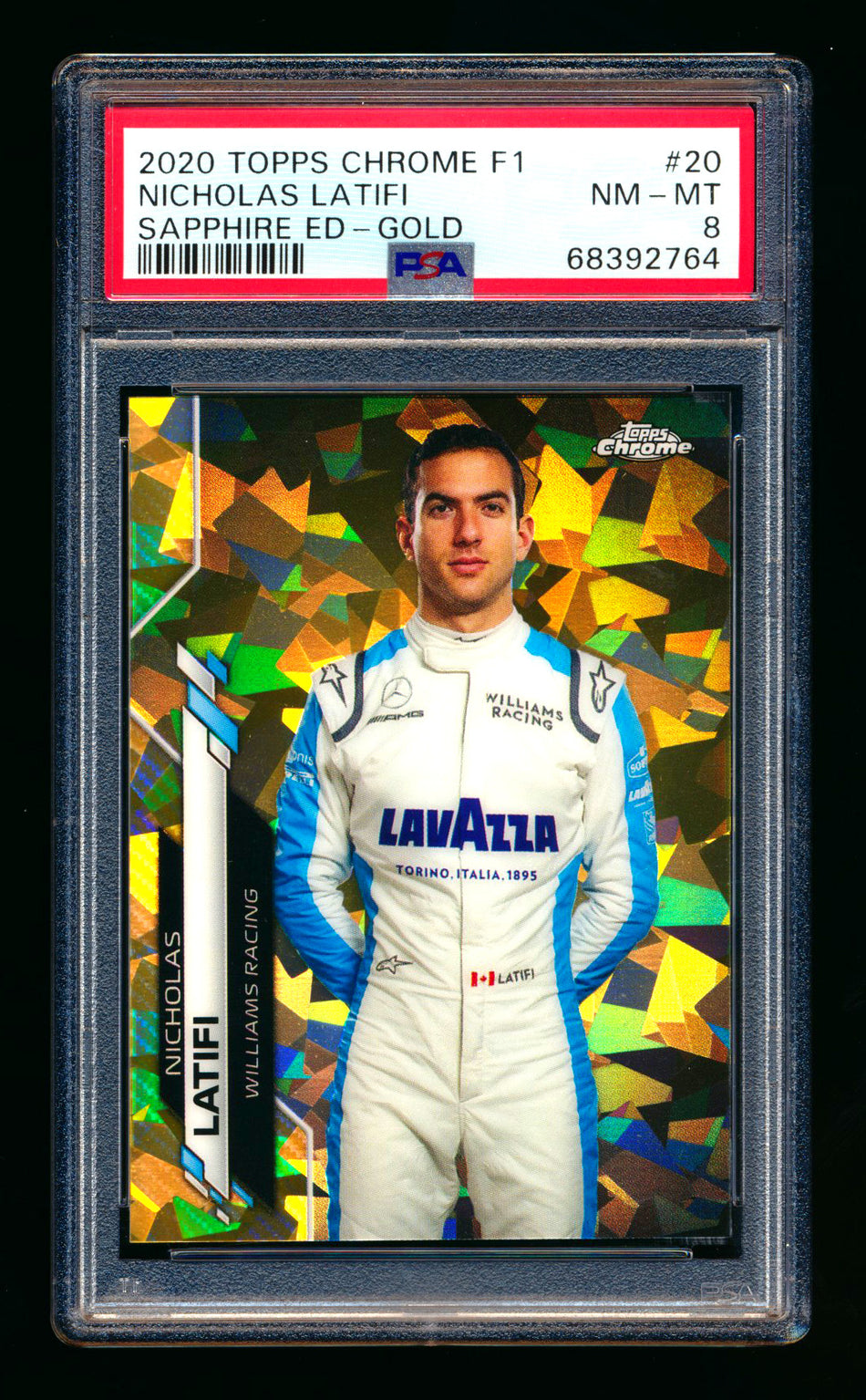 2020 Topps Chrome Sapphire F1 #20 Nicholas Latifi RC Gold Refractor Portrait #45/50 PSA 8