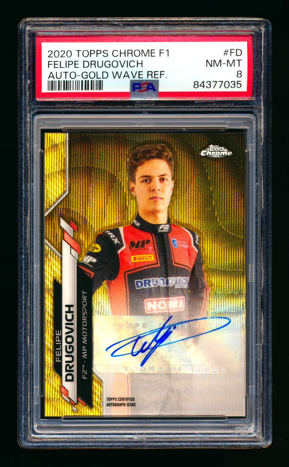 2020 Topps Chrome F1 #F1A-FD Felipe Drugovich RC Gold Wave Refractor Autograph #23/50 PSA 8