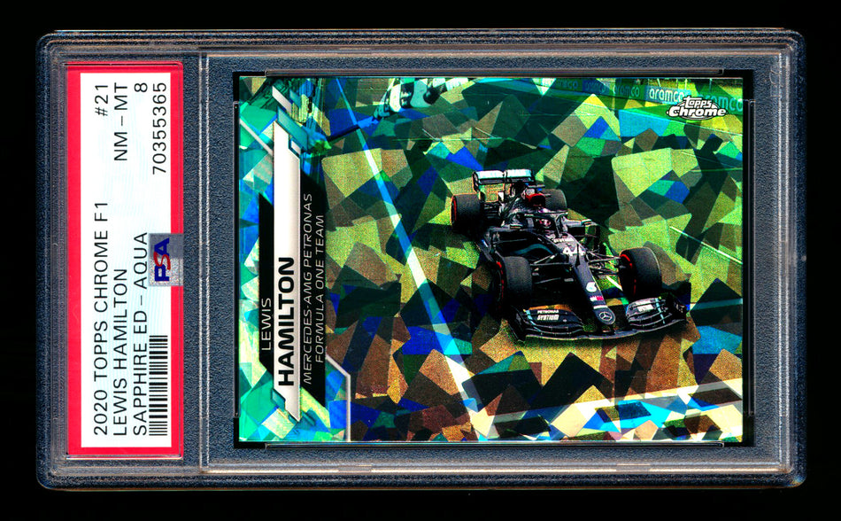 2020 Topps Chrome Sapphire F1 #21 Lewis Hamilton RC Aqua Refractor #36/99 PSA 8