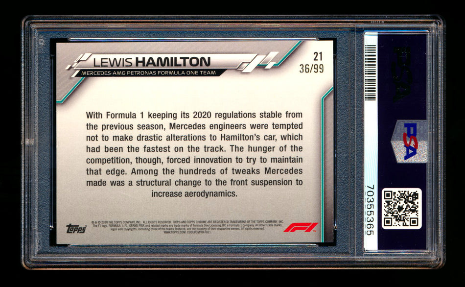 2020 Topps Chrome Sapphire F1 #21 Lewis Hamilton RC Aqua Refractor #36/99 PSA 8