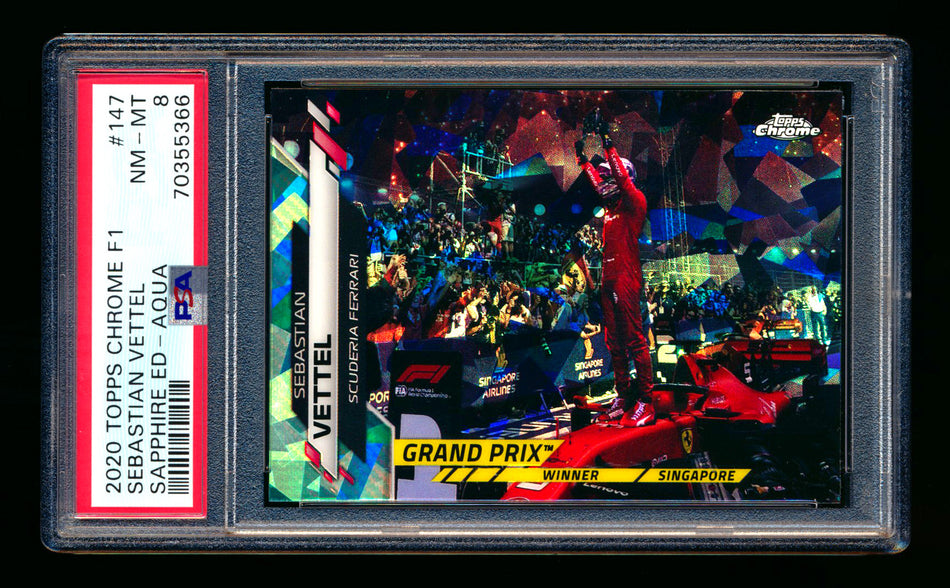 2020 Topps Chrome Sapphire F1 #147 Sebastian Vettel RC Aqua Refractor #98/99 PSA 8