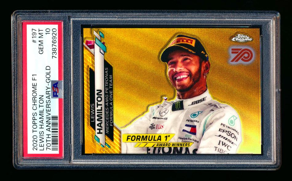 2020 Topps Chrome F1 #197 Lewis Hamilton RC 70th Anniversary Gold Refractor PSA 10