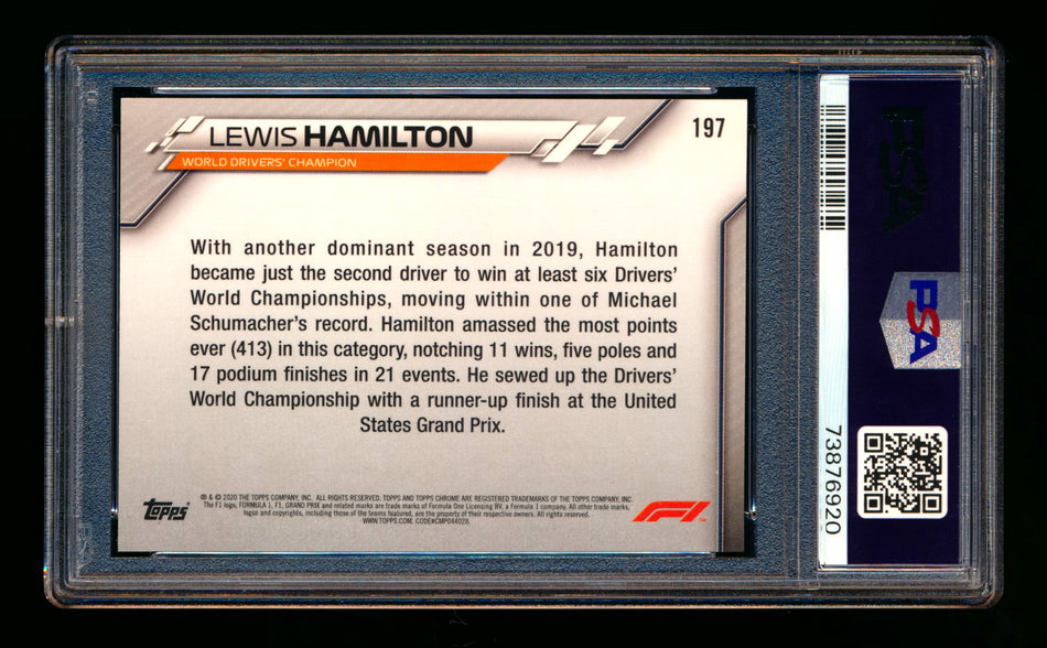 2020 Topps Chrome F1 #197 Lewis Hamilton RC 70th Anniversary Gold Refractor PSA 10