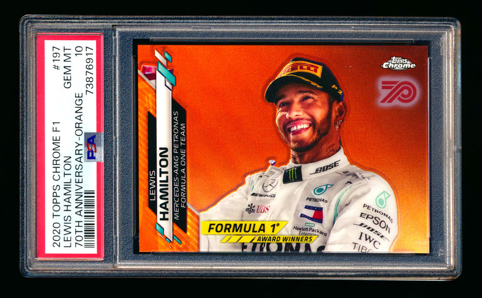 2020 Topps Chrome F1 #197 Lewis Hamilton RC 70th Anniversary Orange Refractor PSA 10
