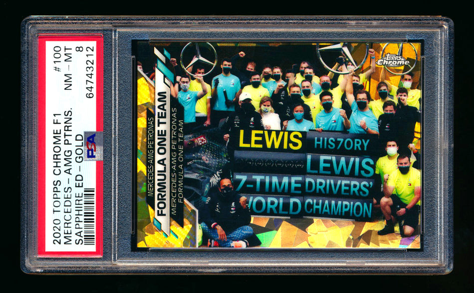 2020 Topps Chrome Sapphire F1 #100 Mercedes-AMG Petronas/Lewis Hamilton RC Gold Refractor #05/50 PSA 8