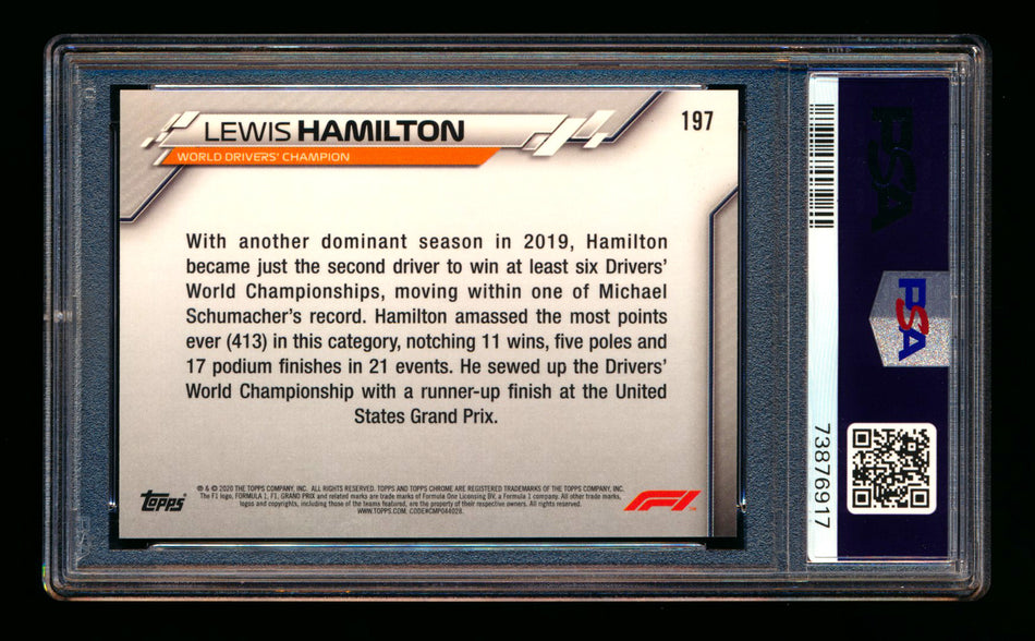 2020 Topps Chrome F1 #197 Lewis Hamilton RC 70th Anniversary Orange Refractor PSA 10