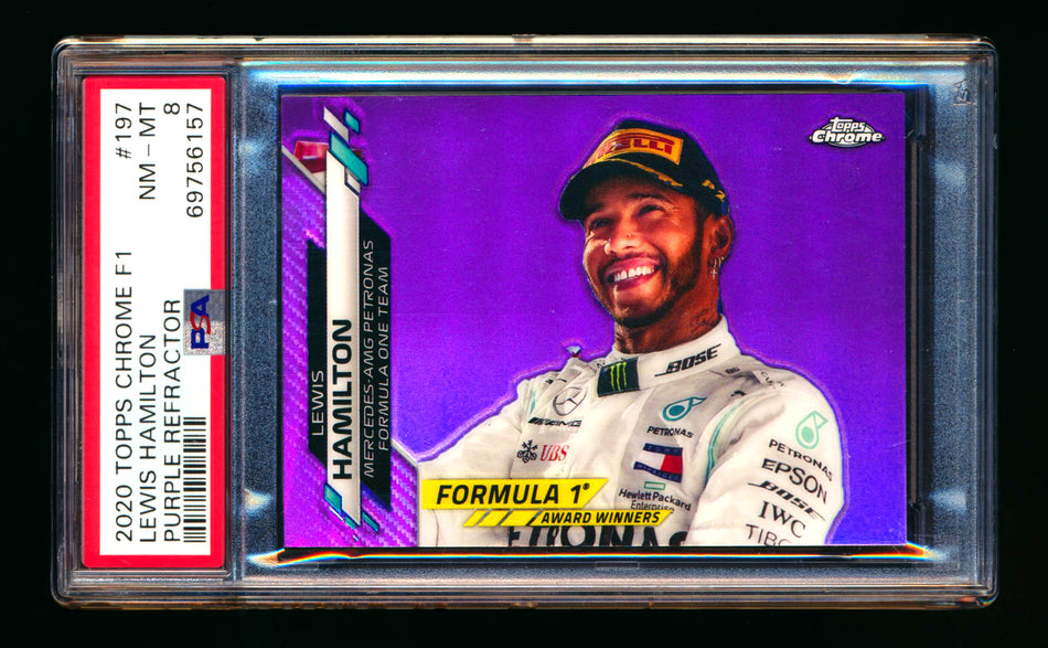 2020 Topps Chrome F1 #197 Lewis Hamilton RC Purple Refractor #382/399 PSA 8