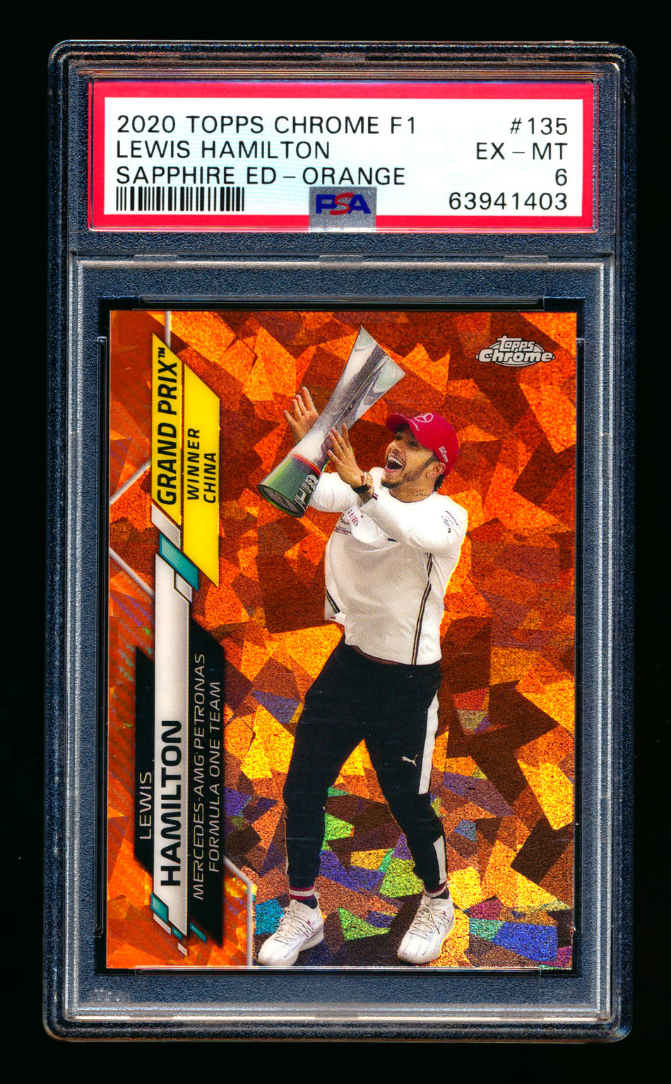 2020 Topps Chrome Sapphire F1 #135 Lewis Hamilton RC Orange Refractor #10/25 PSA 6