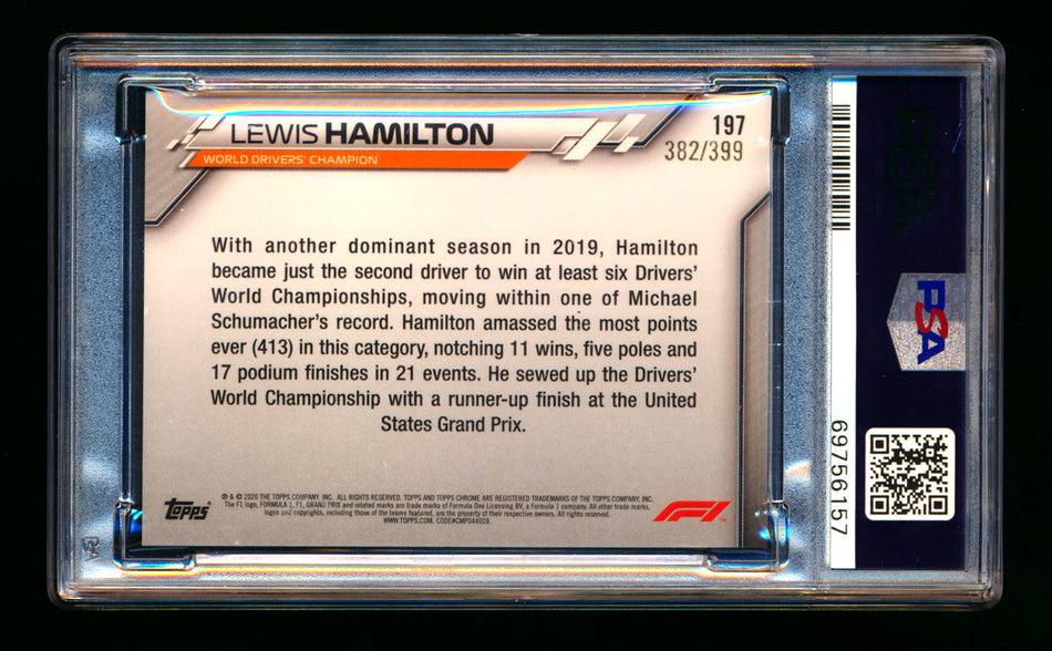 2020 Topps Chrome F1 #197 Lewis Hamilton RC Purple Refractor #382/399 PSA 8