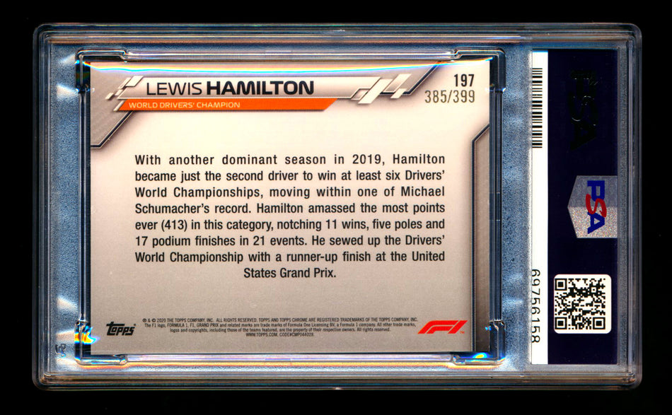 2020 Topps Chrome F1 #197 Lewis Hamilton RC Purple Refractor #385/399 PSA 8