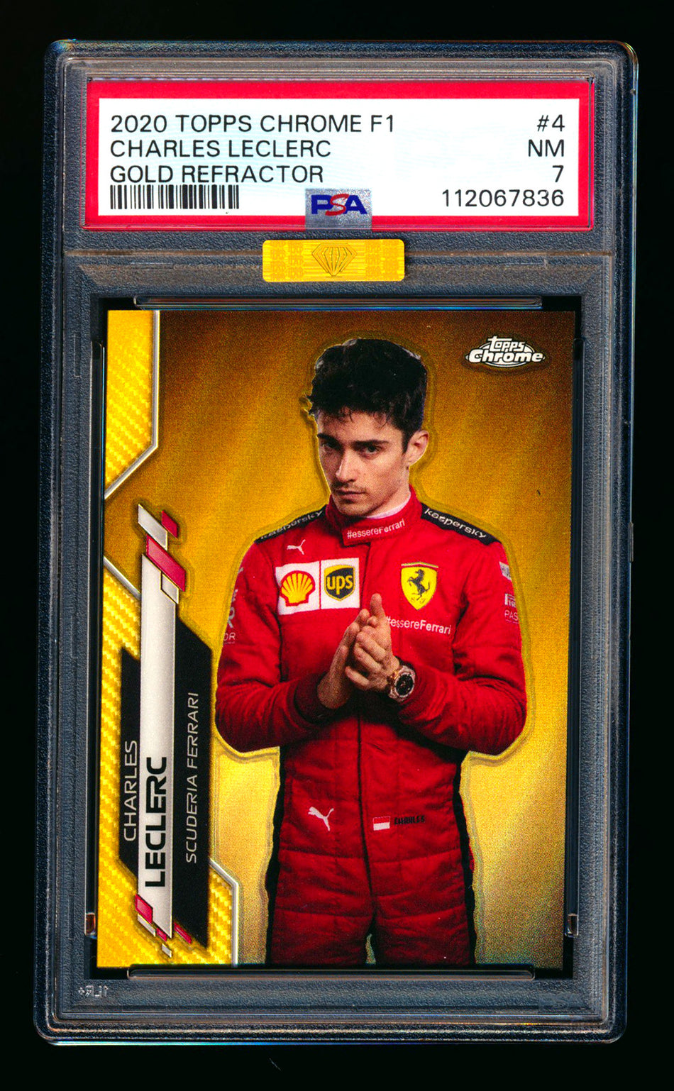 2020 Topps Chrome F1 #4 Charles Leclerc RC Gold Refractor Portrait #12/50 PSA 7