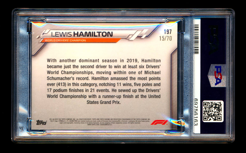2020 Topps Chrome Sapphire F1 #197 Lewis Hamilton RC 70th Silver Refractor #15/70 PSA 8