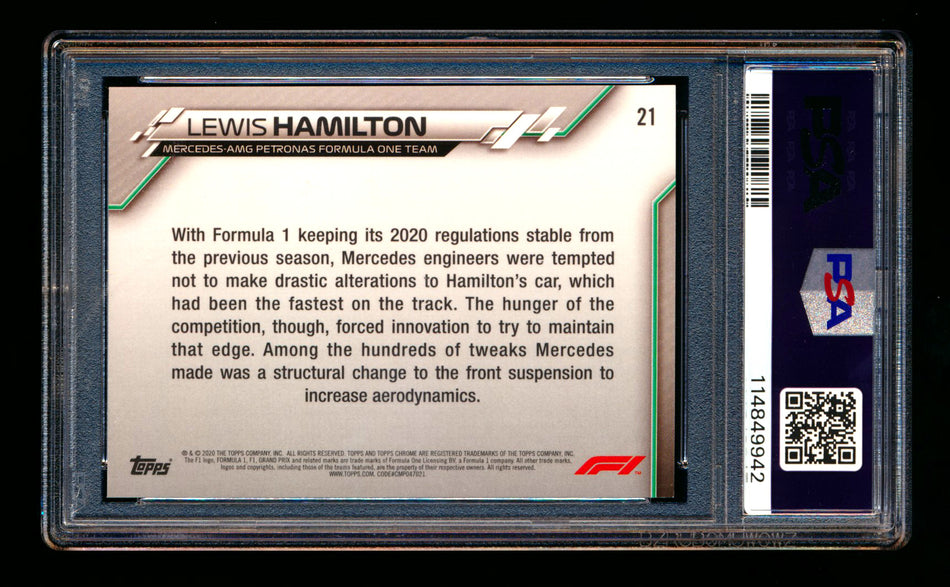 2020 Topps Chrome Sapphire F1 #21 Lewis Hamilton RC Refractor PSA 9