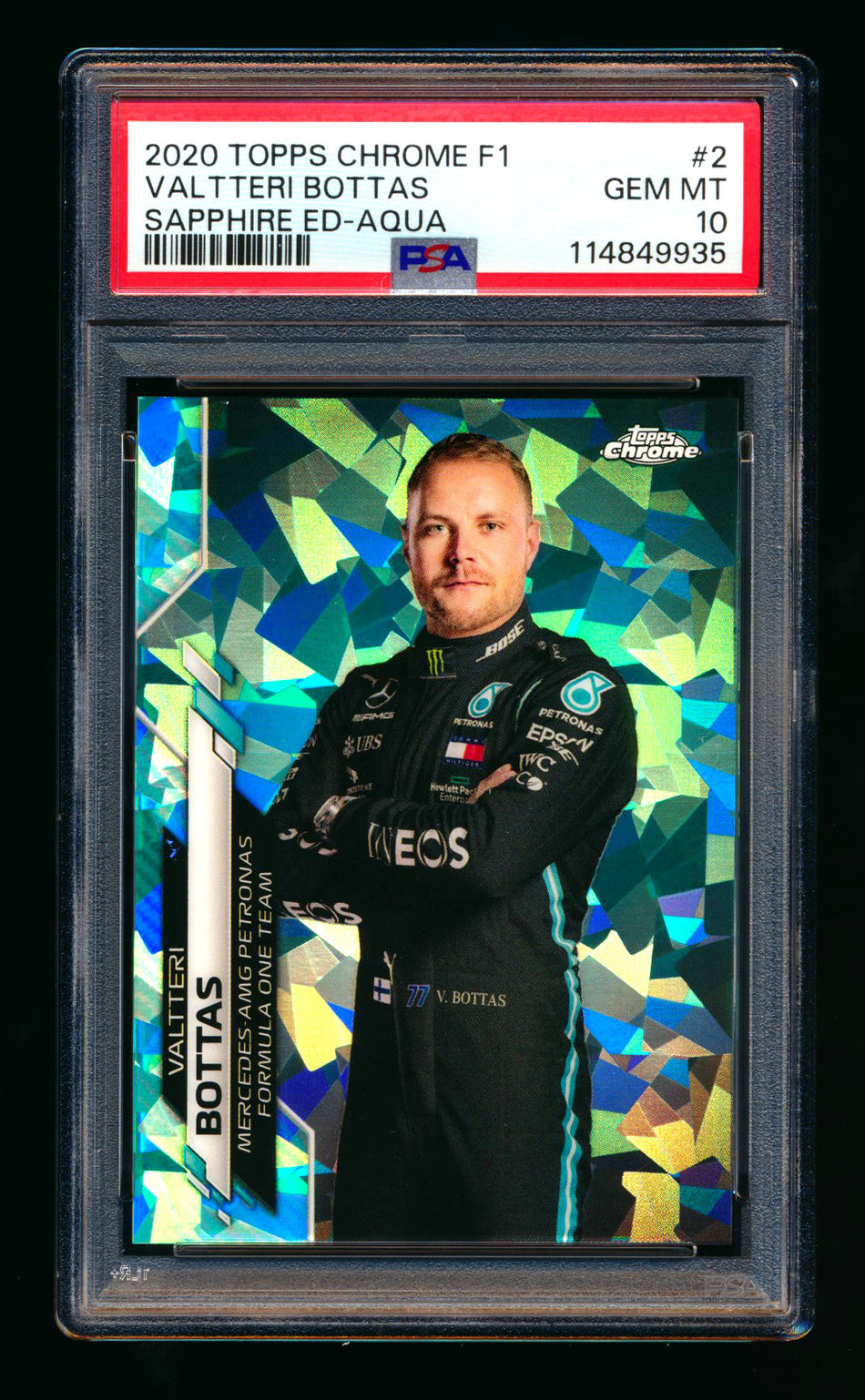2020 Topps Chrome Sapphire F1 #2 Valtteri Bottas RC Aqua Refractor Portrait #13/99 PSA 10 - POP 1! ** (SOLD eBay - $400.00 - 9/12/2025) **