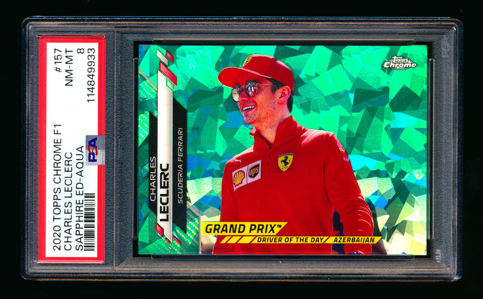 2020 Topps Chrome Sapphire F1 #157 Charles Leclerc RC Aqua Refractor #36/99 PSA 8 ** (SOLD eBay - $49.00 - 9/30/2025) **