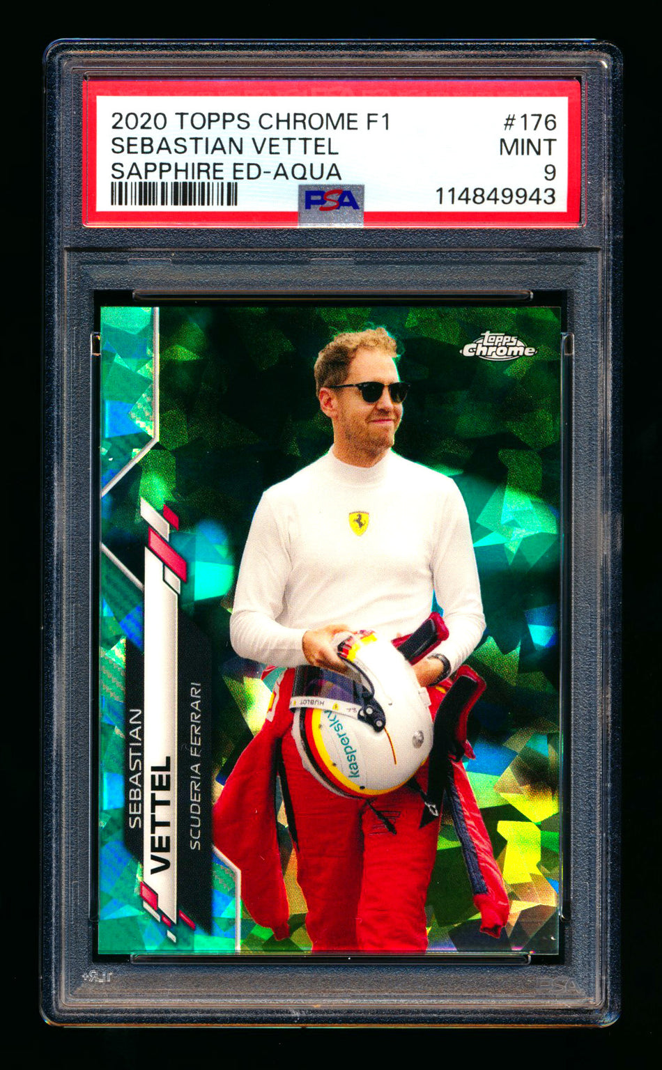 2020 Topps Chrome Sapphire F1 #176 Sebastian Vettel RC Aqua Refractor #71/99 PSA 9