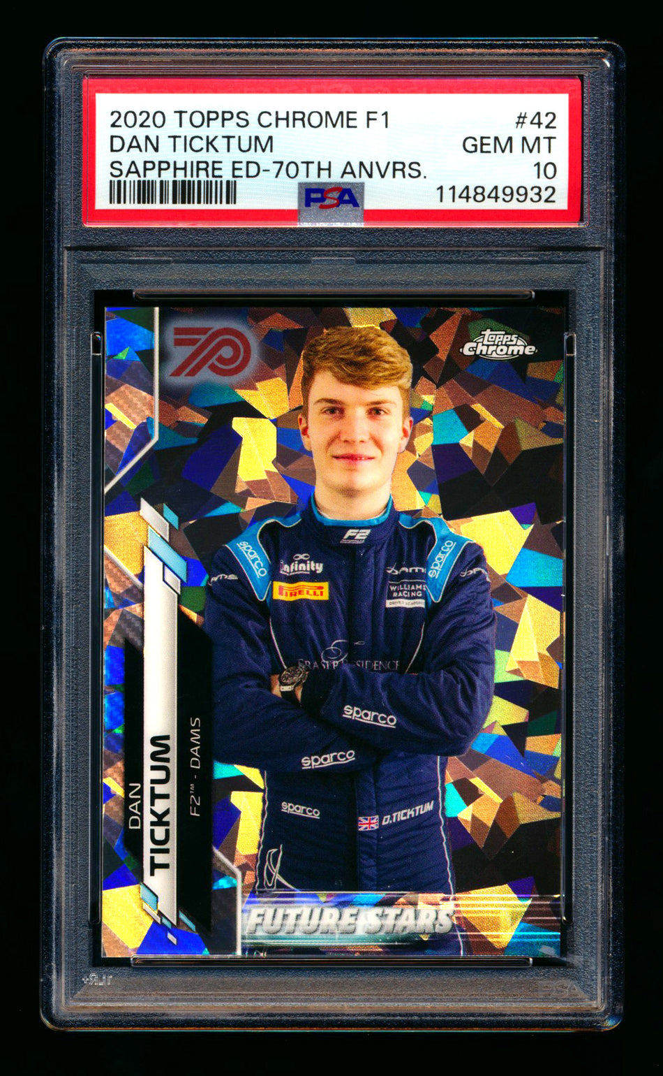 2020 Topps Chrome Sapphire F1 #42 Dan Ticktum RC 70th Silver Refractor #65/70 PSA 10 - POP 1!