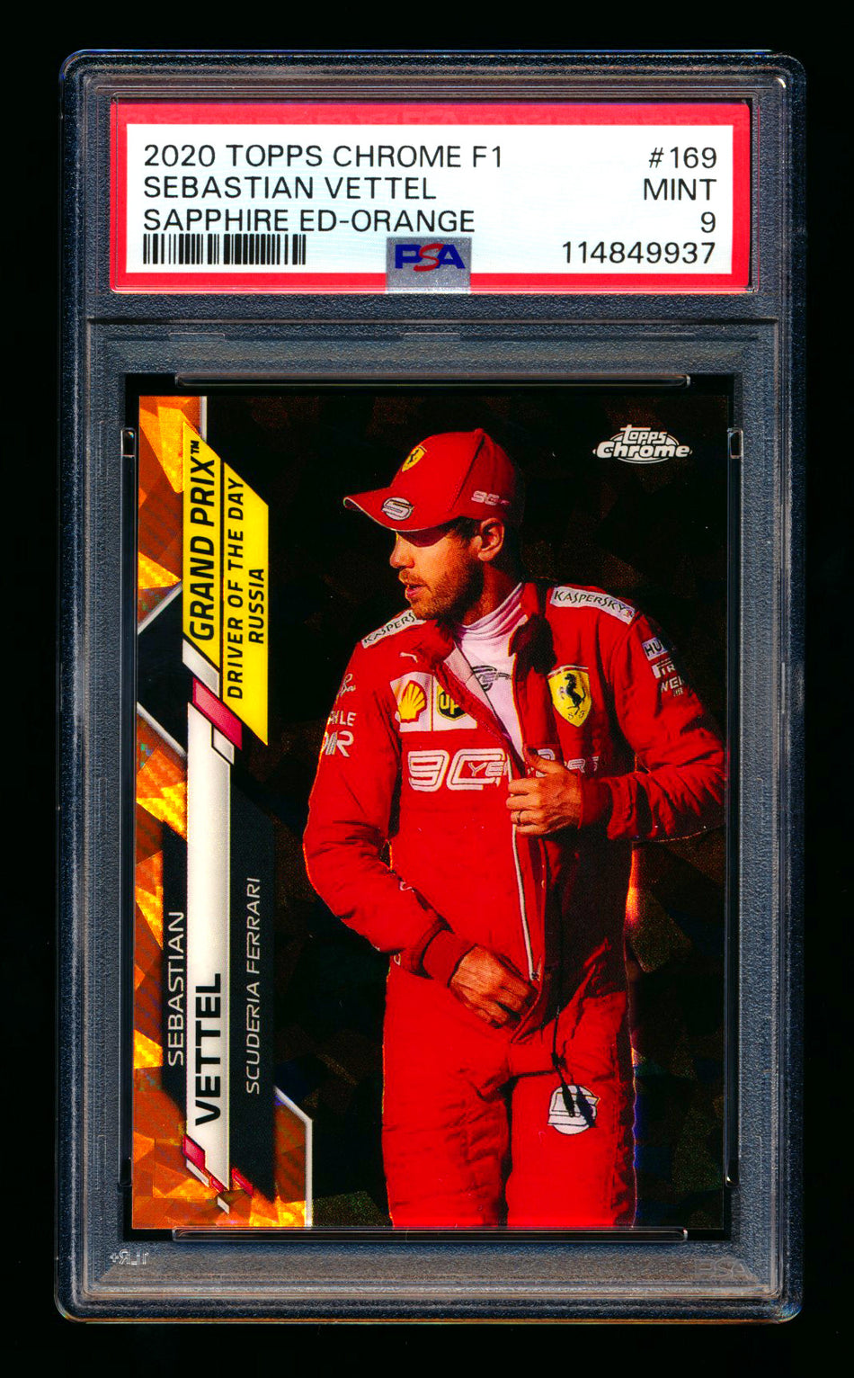 2020 Topps Chrome Sapphire F1 #169 Sebastian Vettel RC Orange Refractor #02/25 PSA 9