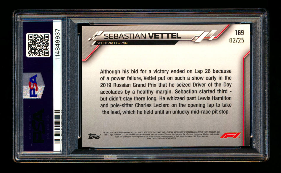 2020 Topps Chrome Sapphire F1 #169 Sebastian Vettel RC Orange Refractor #02/25 PSA 9
