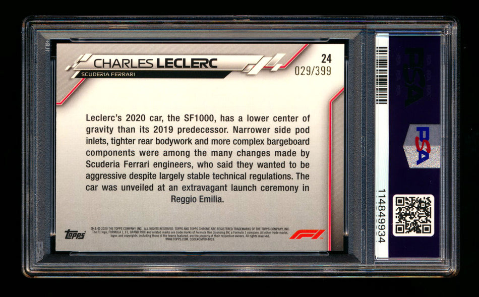 2020 Topps Chrome F1 #24 Charles Leclerc RC Purple Refractor #029/399 PSA 9