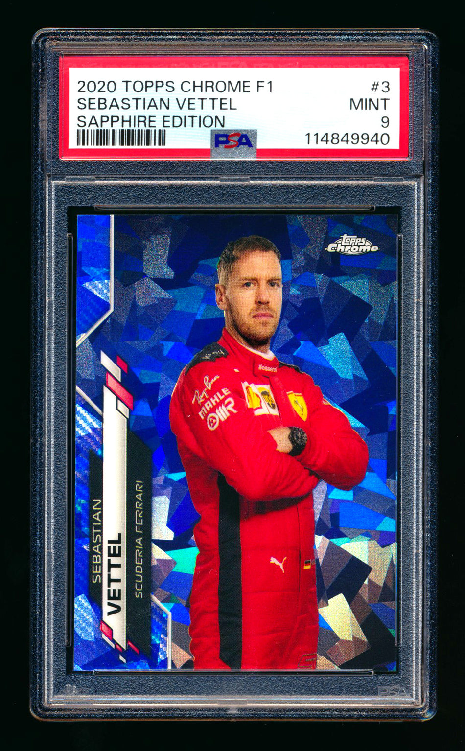 2020 Topps Chrome Sapphire F1 #3 Sebastian Vettel RC Refractor Portrait PSA 9