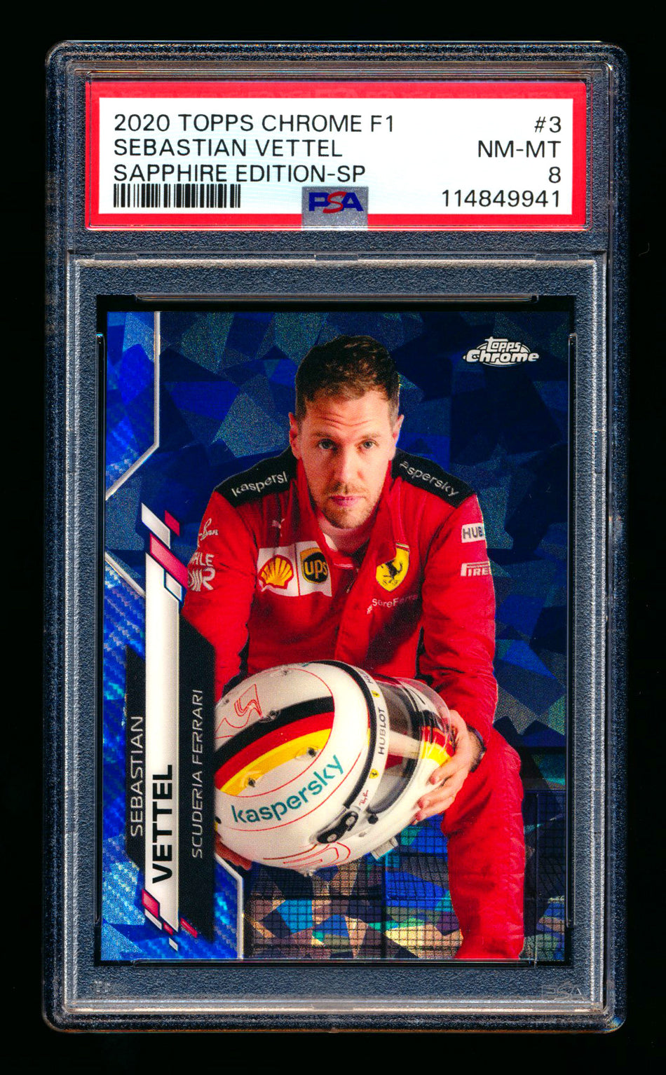 2020 Topps Chrome Sapphire F1 #3 Sebastian Vettel RC Refractor Image Variation SP PSA 8