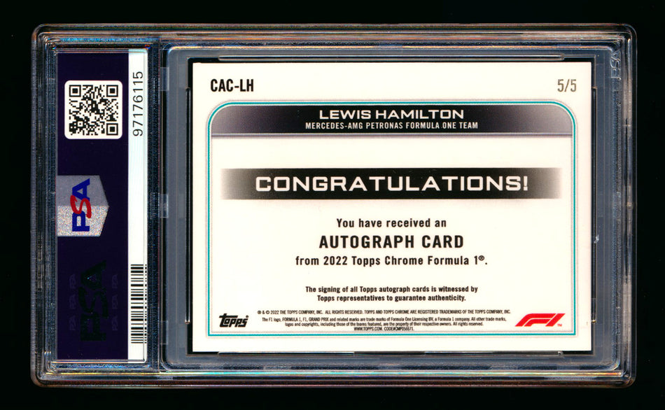 2022 Topps Chrome F1 #CAC-LH Lewis Hamilton Red Refractor Autograph #5/5 PSA 7 DNA 10 (Last #!)